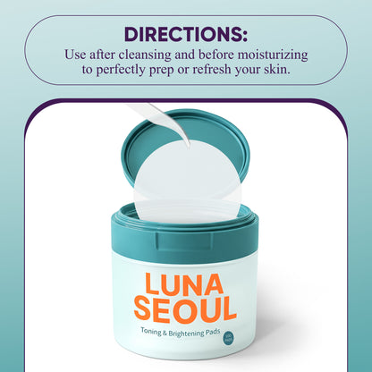 Luna Seoul Korean Toner Pads – Hydrating & Brightening Facial Pads with Snail Mucin, Niacinamide, Peptides & Centella – Soothing Glass Skin Treatment – 100 Pads (180ml)